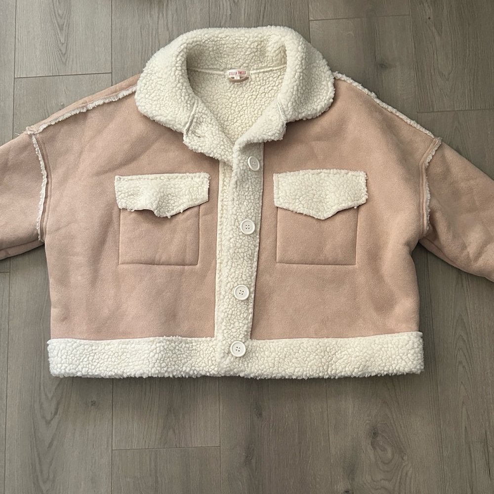 Stella Tweed Cream Sherpa Jacket Size XL